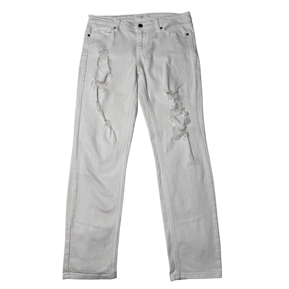 Oasis by Eunina White Distressed Jeans Size 11 Mid Rise Straight